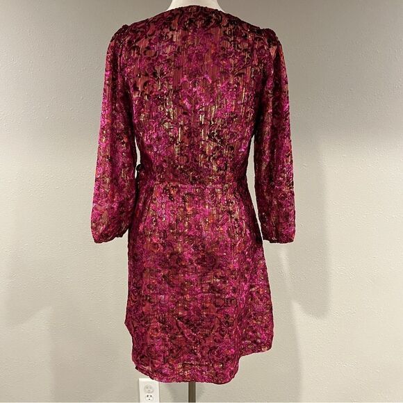 Loft burned velvet fake wrap long sleeve mini dress size 4 - Picture 8 of 13